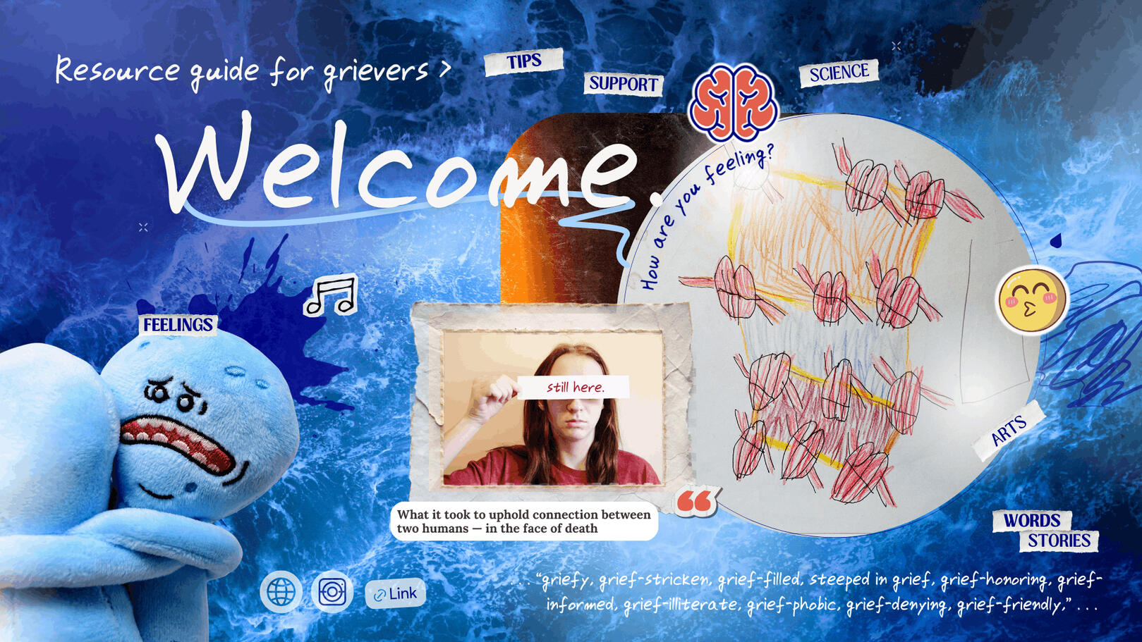 Cover design of the resource guide for fellow grievers in the form of a collage